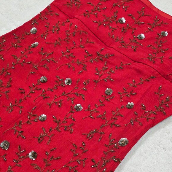Vintage Express Red Embroidered Dress Small With Beaded Floral Boho Design 90's - Picture 13 of 16